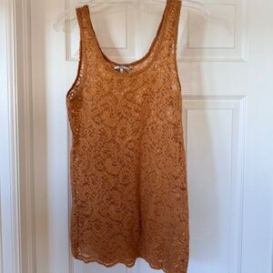 BKE Lace metallic tank top M Y2K carob brown with gold threading